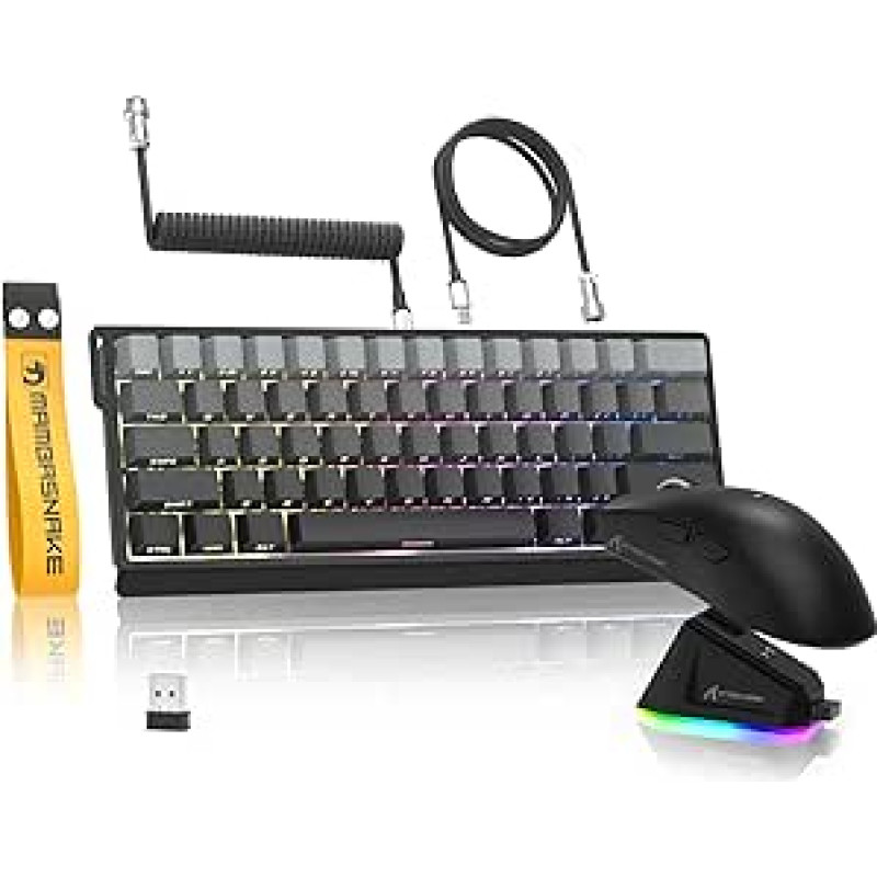 MAMBASNAKE x Attack Shark X60HE Rapid Trigger belaidė klaviatūra ir X11 žaidimų pelė su 8K ritininiu kabeliu, QWERTY RGB klaviatūra su 0,01 mm RT magnetiniu jungikliu, 22K DPI PixArt PAW3311 sensorinė pelė - pilka