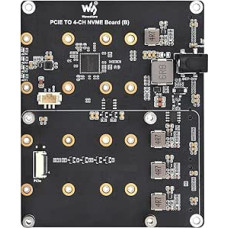 Waveshare PCIe to 4-Ch M.2 Adapter Board for Raspberry Pi 5, Supports 4-Ch NVMe Solid State Drives, Supports Powering Pi5, Onboard LED Indicators, Raspberry Pi 5 NVMe, with 12V 4A Power Supply