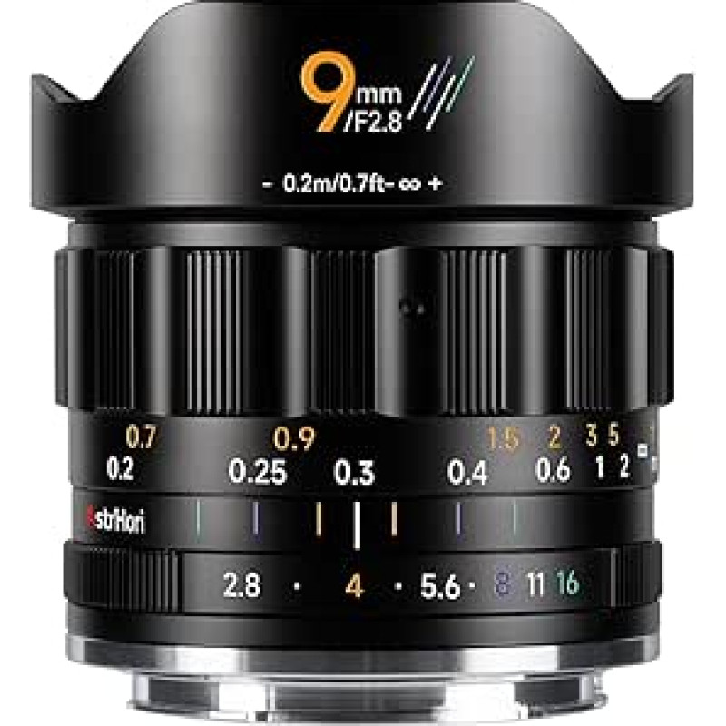 AstrHori 9 mm F2.8 APS-C itin plataus kampo objektyvas Nikon, 111,4° itin plataus kampo matymo laukas, plataus kampo objektyvas su didele diafragma ir rankiniu fokusavimu, suderinamas su Nikon Z-Mount fotoaparatais.