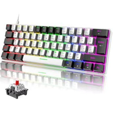 ZIYOU LANG T61 Nešiojamoji 60 % žaidimų mechaninė klaviatūra su raudonu jungikliu, 19 vaivorykštinių šviečiančių klaviatūrų, JK išdėstymo USB-C kabelis, mini kompaktiška, 62 klavišai, 