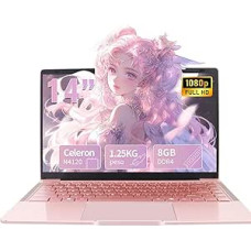 14 colių nešiojamasis kompiuteris, 8 GB DDR4 Ultrabook nešiojamasis kompiuteris, 1920x1080 IPS, Celeron N4120 keturių branduolių nešiojamasis kompiuteris (iki 2,6 GHz), USB 3.0, itin plonas nešiojamasis 11 nešiojamasis kompiuteris (rožinis auksas, 8+512G 