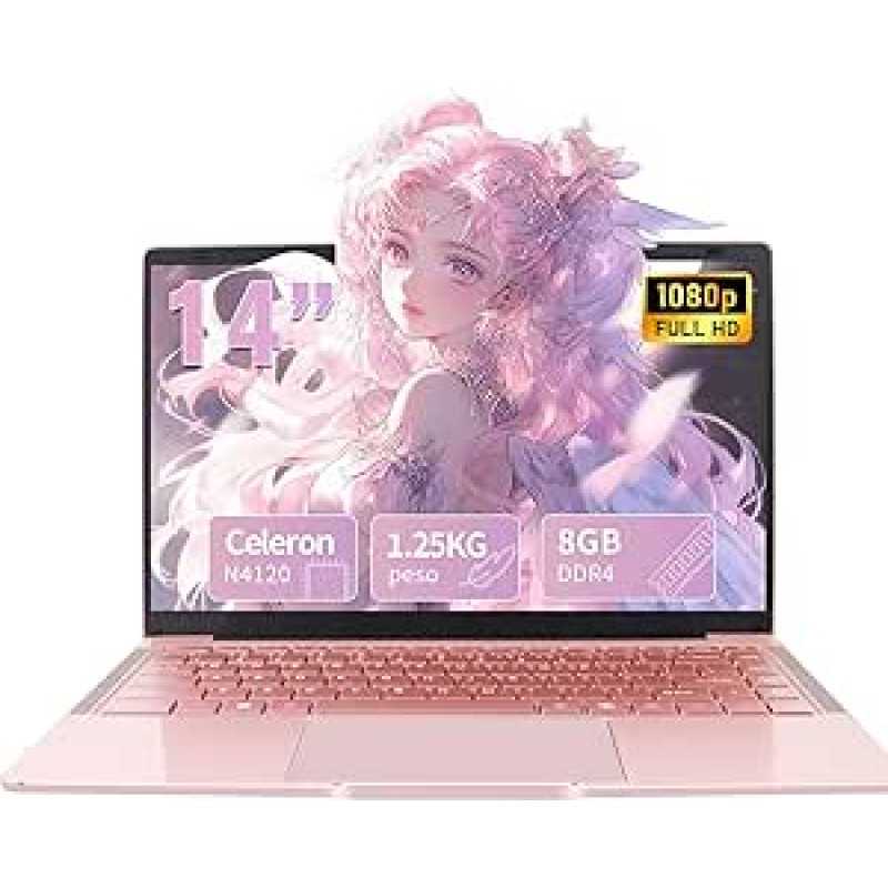 14 colių nešiojamasis kompiuteris, 8 GB DDR4 Ultrabook nešiojamasis kompiuteris, 1920x1080 IPS, Celeron N4120 keturių branduolių nešiojamasis kompiuteris (iki 2,6 GHz), USB 3.0, itin plonas nešiojamasis 11 nešiojamasis kompiuteris (rožinis auksas, 8+512G 