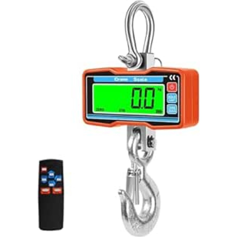 LCD-Digital-Hängewaage, robuste Kranwaage, Stahl, Industrie-Auto-Lock-Haken, Wiegen, Blance Tools Mehrere Funktionen(1000kg)