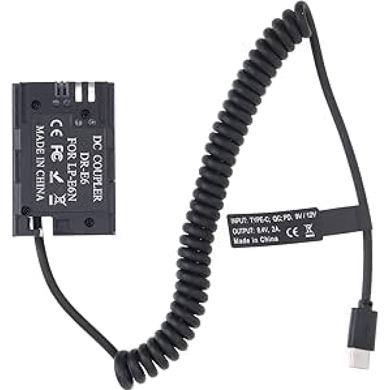 FOTGA USB-C tipo C į dekoduotą LP-E6 baterijos manekeną DR-E6 jungtis maitinimo šaltinio spyruoklinis kabelis, skirtas 