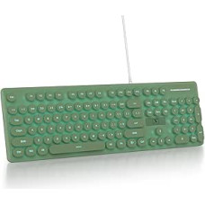 SOLIDEE Membrane Keyboard, 100%, Retro Typewriter Keyboard, Full Size, 104 Keys, Wired with Round Keycaps, Slim Wired Membrane Keyboard (American QWERTY) (V300 Deep Green)