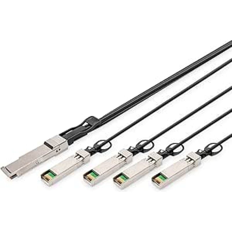 DIGITUS universalus 40Gb/s QSFP+ į 4x SFP+ 10Gb/s DAC atšakos kabelis - 3 m - 10 Gb/s vienam kanalui - Tinklo kabelis - Tiesioginio prijungimo kabelis - Tiesioginio prijungimo varinis kabelis