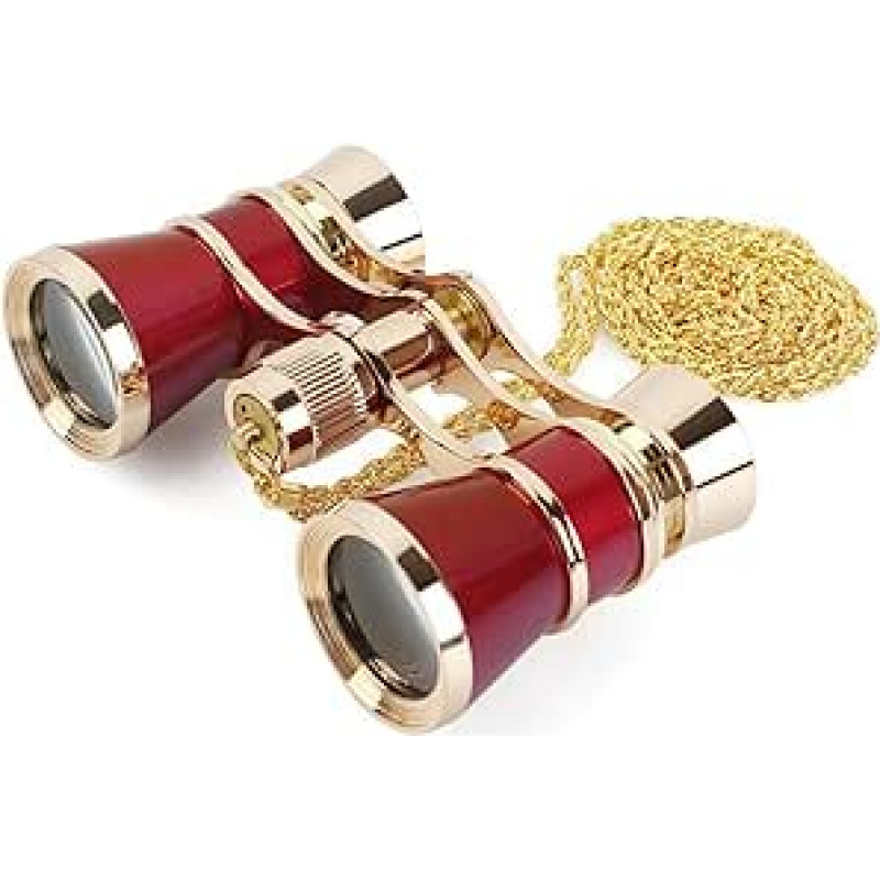 3 x 25 klasikiniai sulankstomi operos žiūronai Metalinis korpusas su grandine Optinis objektyvas Teatro teleskopas Retro dizainas Moterų mergaičių dovanos (raudona)