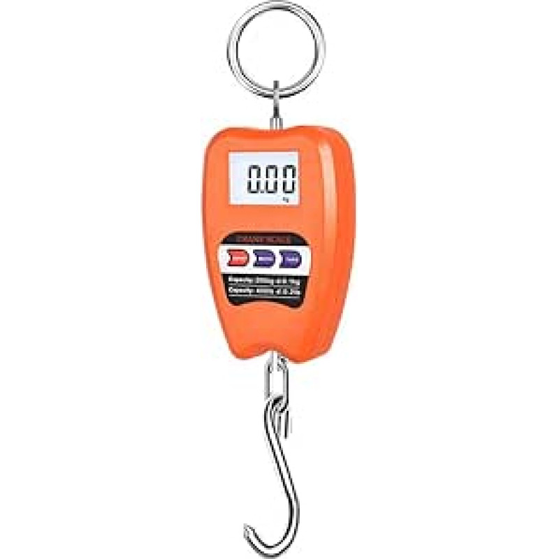 BlissfulAbode Skaitmeninis kranas 200 kg su 0,05 kg nuokrypiu, LCD-HD ekranas, kg/lb/N-Konvertavimas, tragiškas rankinis dizainas pramonei ir feldeinsatz, oranžinis