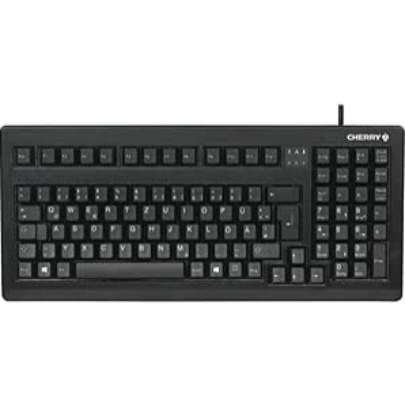 CHERRY G80-1800 Kompaktiška mechaninė klaviatūra pramoninėms programoms, vokiškas išdėstymas (QWERTZ), laidinė (USB ir PS/2), MX Black jungikliai, juoda
