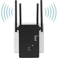 2025 Naujausias 1200 Mbps WLAN stiprintuvas, WLAN kartotuvas, dviejų dažnių WiFi signalo stiprintuvas su 4 išorinėmis antenomis ir interneto stiprintuvas su LAN/WAN prievadu.
