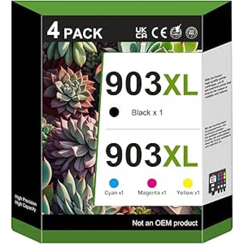 GoToners 903XL daugiapakopės spausdintuvo kasetės, suderinamos su HP 903 XL, suderinamos su HP Officejet 6950 6951 6954 6956 6958 Officejet Pro 6960 6968 6970 6974 6975 6978 (4 vnt.)