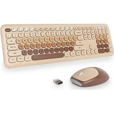 Belaidė klaviatūra ir pelė, retro spalvinga klaviatūra su tyliąja pele, amerikietiška QWERTY, miela belaidė pilno dydžio rašomosios mašinėlės klaviatūra, USB 2,4 GHz, skirta kompiuteriui 666-Coffee