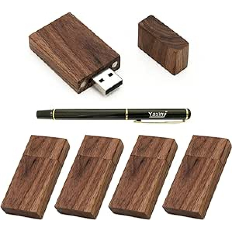 5 pakuotės stačiakampio riešutmedžio medienos 2.0/3.0 USB atmintinės USB diskas atminties kortelė su medine (2.0/4GB)