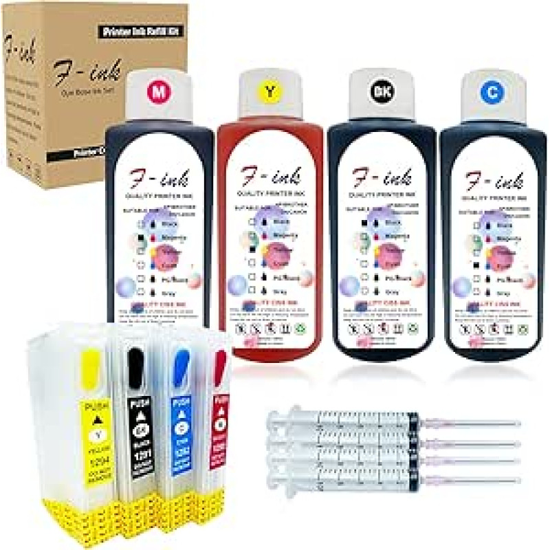 FINK Refillable Ink Set Compatible with Epson T1295 Compatible with BX535WD BX625FWD BX630FW BX925FWD WF-7515 WF-7525 WF-3520DWF WF-3010DW WF-3540DTWF Printers