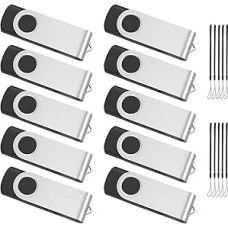 ABLAZE USB atmintinė 16 GB, 10 didelės spartos USB 2.0 atminties lazdelių, sukiojamų duomenų saugyklų, metalinių atminties lazdelių Flash Drive (juoda)