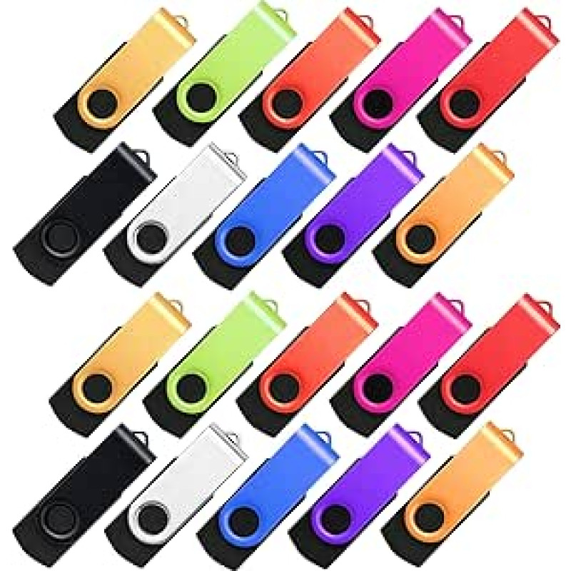 USB atmintinė 16 GB, 20 vnt., didelės spartos USB 2.0, įvairiaspalvė, besisukanti