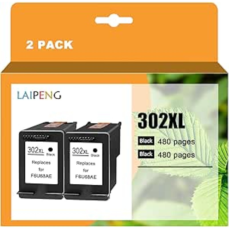 2 juodos spalvos 302XL 302 XL kasetės, suderinamos su HP Envy 4520 4522 4524 4525 4527 Officejet 3830 3831 3833 5220 5230 DeskJet 1110 2130 3630 3636 3636 3636 3 638 638639 Spausdintuvų pakuotė (BK*2)