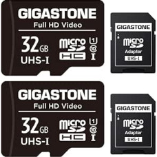 Gigastone 32GB MicroSDHC Memory Card Pack of 2 + SD Adapter for Action Camera, GoPro, Drone and Tablet, Read Speed up to 90MB/s, Full HD Video Recording, Micro SD Card UHS-I Class 10 U1