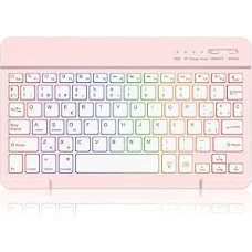 MMK Wireless Bluetooth Keyboard, Quiet Keys, Wireless Mini Keyboard for iOS Compatible with New iPad 10.2/10.9 Inch, iPad Air/Pro/Mini, iPhone and More, QWERTY (Pink)