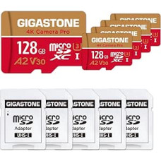GIGASTONE 128GB 5 pakuočių Micro SD kortelė, 4K kamera Pro, iki 100/50MB/s, MicroSDXC atminties kortelė, skirta 