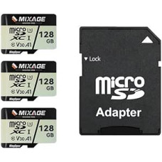 MIXAGE MicroSDXC kortelė su adapteriu, 128 GB, UHS-I U3/V30/A1/C10-175 MB/s Lesen, 110 MB/s Schreiben, 4K UHD Videoaufnahme, SD-Speicherkarte für Smartphone, Spielkonsole, Dash/Sicherheits- und