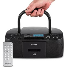MEDION DRX-1 Plus Boombox (Portable DAB+ FM Radio, Bluetooth, CD Player, MP3, Cassette, Headphone Jack, Stereo Sound System, AUX, Mains & Battery) Black