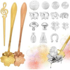 Alavo liejimo rinkinys, alavo liejimo Naujųjų metų išvakarės, kaip ir švino liejimas su 15 vienetų alavo figūrėlių, 2 šaukštais ir 1 nerūdijančio plieno maišytuvu, alavo liejimo rinkinys, Naujųjų metų išvakarės alavo liejimas vakarėlių žaidimams