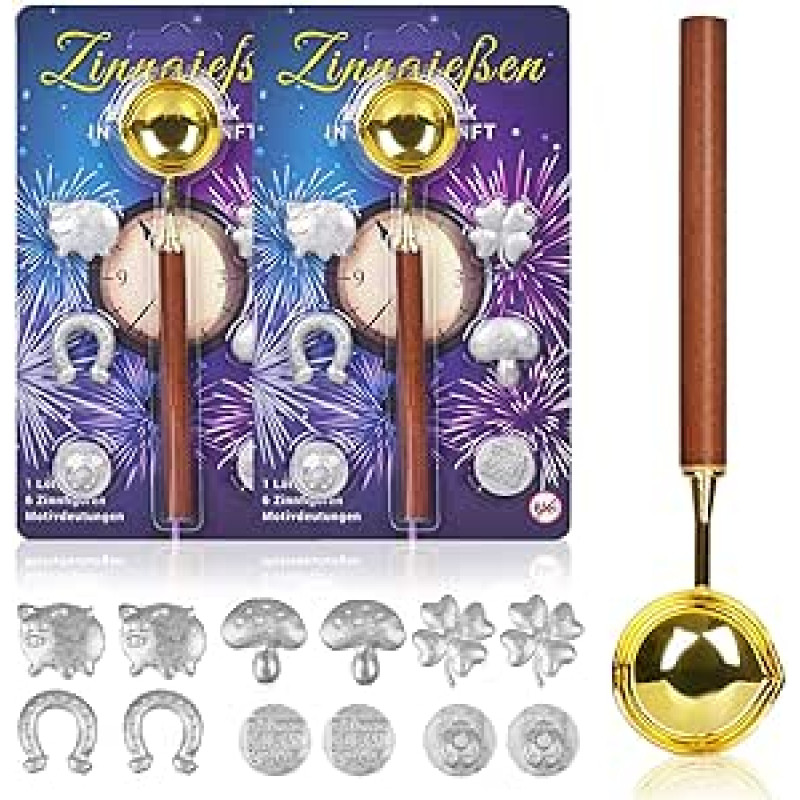 iZoeL alavo liejimas Naujųjų metų išvakarėse liejimas su 12 alavo figūrų 2 šaukštai instrukcijos Orakulas knyga, alavo liejimas Naujųjų metų išvakarėse, 2 alavo rinkiniai, skirti užpilti Naujųjų metų išvakarių vakarėlio žaidimams Fortūnos pasakojimo vakar