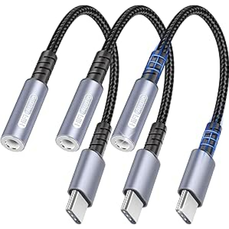 USB C į 3,5 mm lizdo garso adapteris (3 pakuotės) 3,5 mm į USB-C ausinių adapteris DAC Hi-Fi Stereo AUX C tipo adapteris, suderinamas su iPhone 16 15 iPad Pro Samsung Galaxy S25 S24 S23 Grey 3