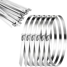 200 Stück Metall Kabelbinder 4.6MM x 300/400/500MM Kabelbinder Edelstahl Metallkabelbinder Silber Rostfrei Selbstsichernde Edelstahlbinder für Baustahlmatten Zaunbau