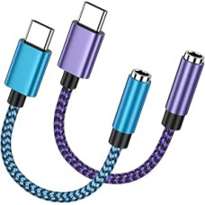 USB C į 3,5 mm lizdą, 2 pakuotės USB tipo C į 3,5 mm ausinių lizdą adapteris, 3,5 mm Aux į USB C nailoninis ausinių adapteris, skirtas iPhone 15 serijos telefonams, Samsung Galaxy S24, S23, S22, A55, A15, A35, Pixel,