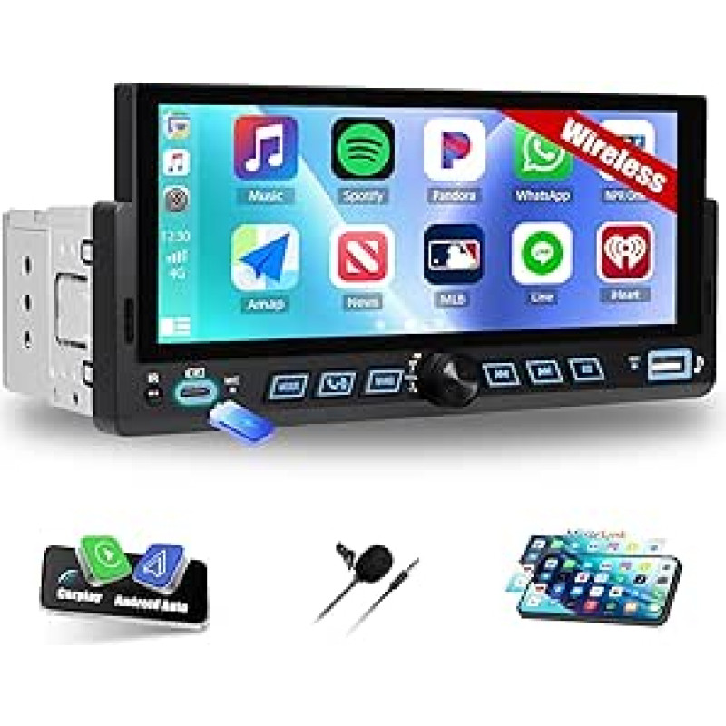 CAMECHO automobilinis radijas 1 DIN belaidis 