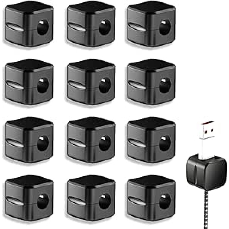 Magnetischer Kabel-Organizer, einfaches und modernes Design mit starken Magneten, Kabelhalter-Clips für den Schreibtisch, Kabelmanagement, schwarzer Kabel-Organizer für Heimbüro, 12 Stück