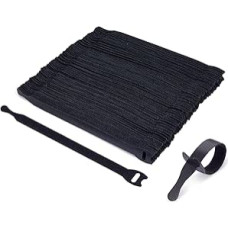 Trilancer Pack of 100 Reusable Thin Velcro Cable Ties with Velcro Fastener - Black - 20 cm - Can be Combined - Optimal Cable Organisation for Home Office, Office and Data Centres - Up to 21 kg Load
