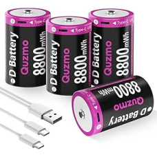 Įkraunama D baterija, 8800 mWh didelės talpos 1,5 V D tipo ličio baterijos, greitas įkrovimas per USB-C, D dydžio D tipo baterijos (4 vnt.)