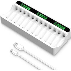 IMREN Battery Charger, 12 Independent Charging Spaces with LCD Display, 5V 2A Type-C and Micro USB Input, for NiMH/NiCD Rechargeable AA AAA Battery