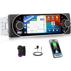 SIXWIN 1 DIN Car Radio with CarPlay Android Car, 5.1 Inch HD IPS Touchscreen Screen Radio with Bluetooth/Mirror Link/USB 2/FM/Type-C/EQ/Steering Wheel Control + Mic