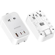 Kelioninis adapteris visame pasaulyje, tarptautinis kištukinis adapteris su USB C (PD 20W), kelioninis kištukinis adapteris JAP/AUS/USA/EU/UK (baltas)