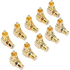 VBESTLIFE 10 vnt. dešiniojo kampo RCA vyriškos lyties į RCA moteriškos lyties dešiniojo kampo vyriškos lyties adapteris 90 laipsnių RCA adapteris, skirtas televizoriui DVD grotuvui, namų garso sistemai