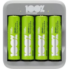AA & AAA NiMH Battery Charger with 4 AA Batteries 2300mAh | 100% Peak Power | Compact USB Charger with 4 Slots