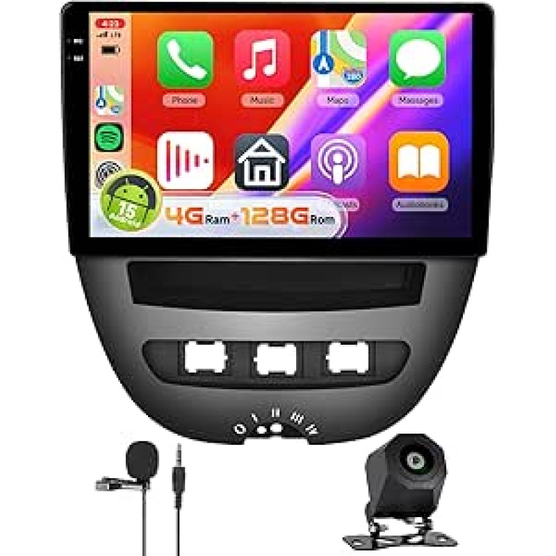 4+128G Carplay ekranas Toyota Aygo/Peugeot 107/Citroen C1 2005-2014 Android automobiliniam radijui su navigacija, 10 colių vidinis jutiklinis ekranas su Android Car/WiFi/GPS/RDS/FM/BT5.0/USB/Reversing Camera Toyota