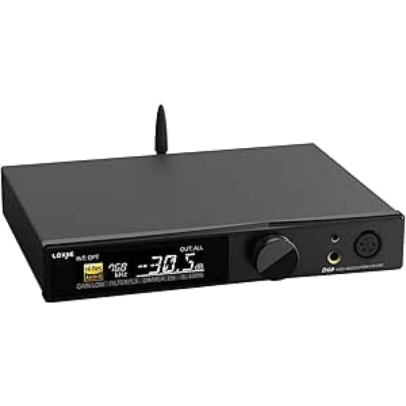 LOXJIE D60 garso DAC ir ausinių stiprintuvas Visiškai subalansuotas 6000 mWx2 6,35 mm/4,4 mm XLR/RCA išvestis ES9039MSPRO Bluetooth 5.1 32bit 768 kHz DSD512 MQA-CD (juodas)