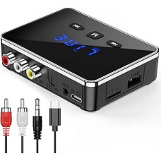 Bluetooth 5.4 Transmitter Receiver, 3-in-1 Bluetooth Adapter with AUX/RCA/Optical, Low Latency Audio Transmitter Receiver for TV, Stereo, Supports TF Card USB, AUX Blue-Tooth Adapter