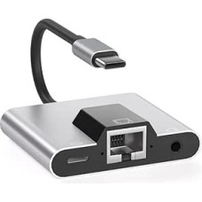 USB ir eterneto adapteris, C tipo ir eterneto USB C ir 3,5 mm garso PD greito įkrovimo LAN tinklo adapteris