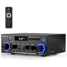 HiFi Amplifier, Mini Bluetooth Stereo Audio Amplifier Receiver 12V/220V 800W 2 Channels Power Amplifier Sound Amplifier w/ FM Radio, SD/USB Card Input, for Home or Car