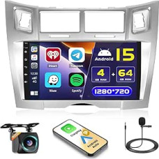 Hikity 4 + 64 GB Android 15 Car Radio for Toyota Yaris/Vizi 2005-2011 with Wireless Carplay Android Car, 9 Inch Screen with Sat Nav WiFi Bluetooth FM RDS DSP SWC Reversing Camera