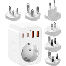 Travel Adapter Worldwide Set, Travel Plug with 8 Removable Plugs Travel Adapter, Universal Socket Adapter, with USB C (PD 20W), with Switch, for UK/Italy/South Africa/EU/USA/Swiss