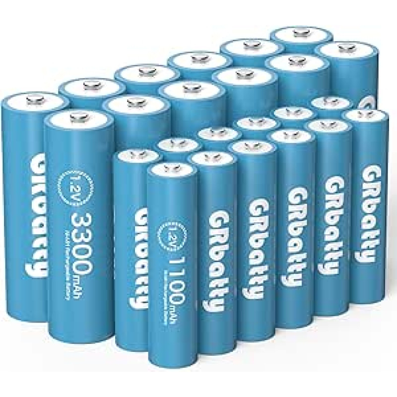 AA AAA įkraunamos baterijos, 12 AA įkraunamų baterijų pakuotė, NI-MH 3300 mAh, 12 AAA baterijų NI-MH 1100 mAh