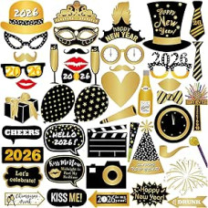 Naujųjų metų Foto kabina rekvizitai 2026 Laimingų Naujųjų metų dekoracijos Juoda aukso blizgučiai Partijos reikmenys Foto kabina rekvizitai dekoracijos Dovana Šeima ir draugai Fotografija