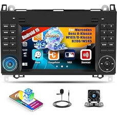 8 Core 4+64G Android 15 Carplay Car Radio for Mercedes Benz A-Class W169/B-Class B200/W245, 10.1 Inch IPS Car Touch Screen with Android Car Bluetooth 32EQ DSP GPS/WiFi SWC + Rear View Camera